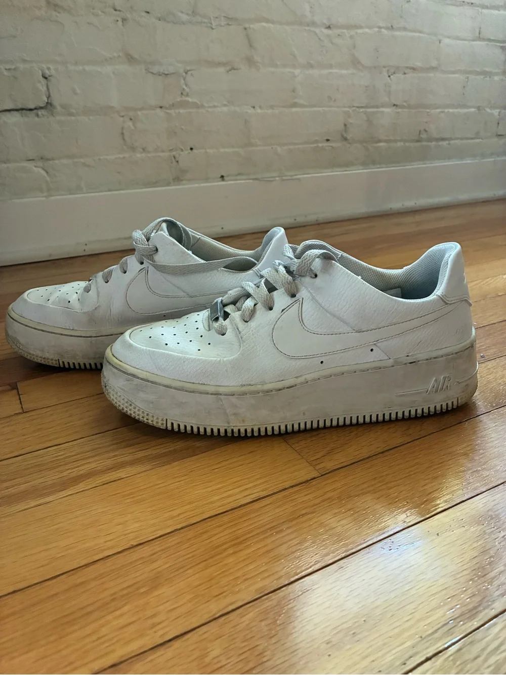 Nike Women’s White Leather Platform Air Force 1 Sneakers